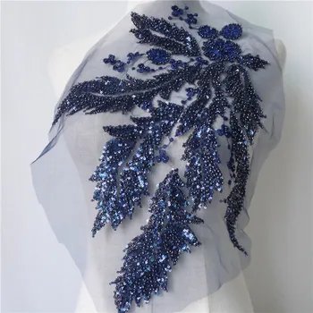 

Leaves Pearl Beaded Lace Applique With Sequins Trim DIY Embroidery Lace Fabric for Sewing Craft Wedding Dress Decor