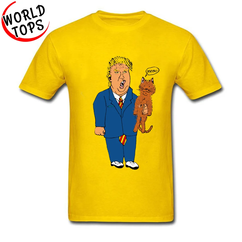 Funny Men Tops Shirt Trump  Cat Collector cosie T Shirts 100% Cotton Short Sleeve Printing Tops Shirts Crew Neck Trump   Cat Collector yellow