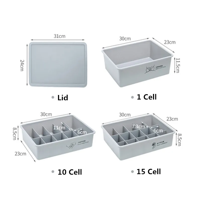 Пластиковый контейнер для носков, коробки для хранения, контейнер для нижнего белья, трусиков, бюстгальтеров, органайзер, чехол, органайзер для ванной комнаты с крышкой, 10/15 сеток для гардероба