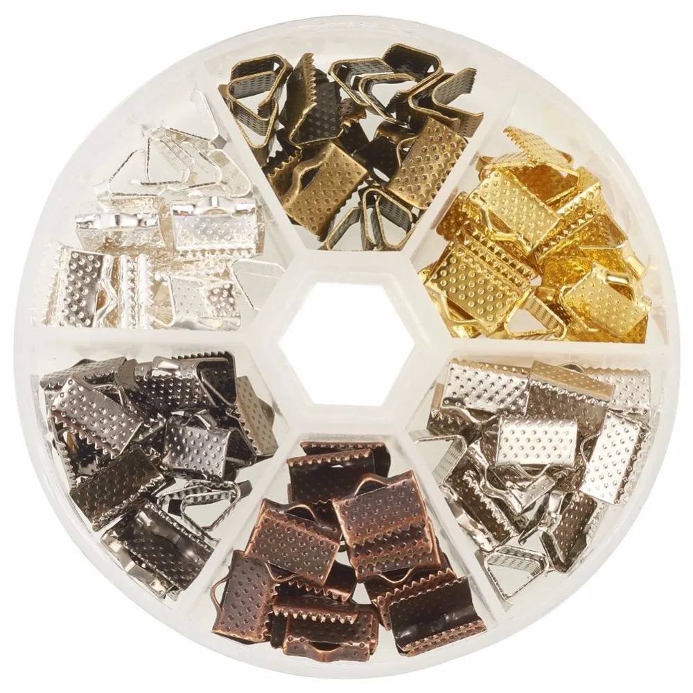 About 120Pcs/Box 6 Colors Iron Ribbon Ends for Jewelry Craft Supplies