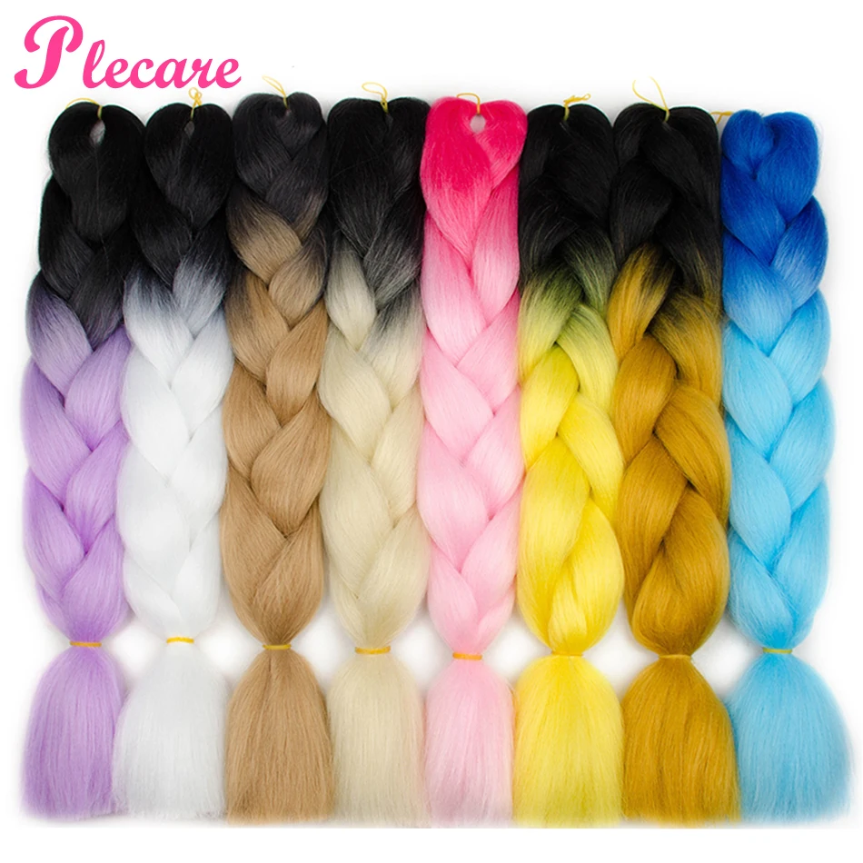 Plecare длинные, радужной расцветки синтетические плетеные волосы крючком светлые волосы для наращивания огромные косички Прически крючком