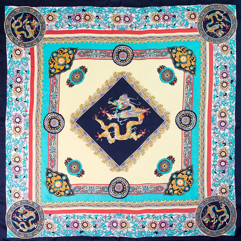 

100% Silk Scarf Women Scarf Dragon Scarf Silk Bandana 2019 Top Selling Hijab Middle Square Silk Scarf Wrap Luxury Gift for Lady