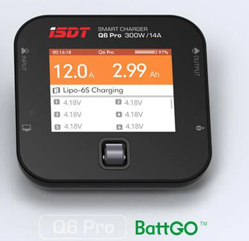 

1PC ISDT Q6 Pro Charger 300W 15A w/XT60 Port Support Batt Go 2.4" 320*240 IPS LCD Fr LiFE/Lilon/Lipo/LiHv/Pb/NiMH/Cd