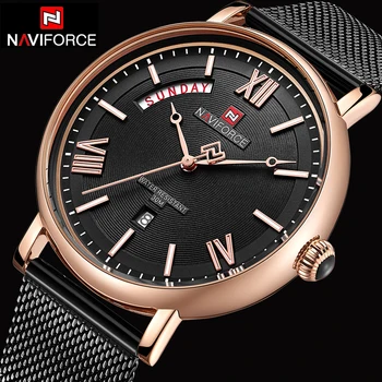

NAVIFORCE Top Luxury Brand Fashion Watches Men Mesh Steel Quartz Watch Waterproof Casual Gold Wristwatch Relogio Masculino 2019