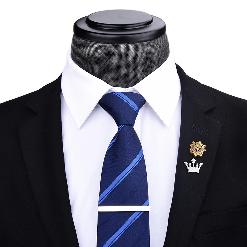 

Gift Box Packing Zipper Neck Tie Set Include Tie Clip And Brooches For Businessmen And Wedding Bridegroom Man's Ties 3.15 Inch