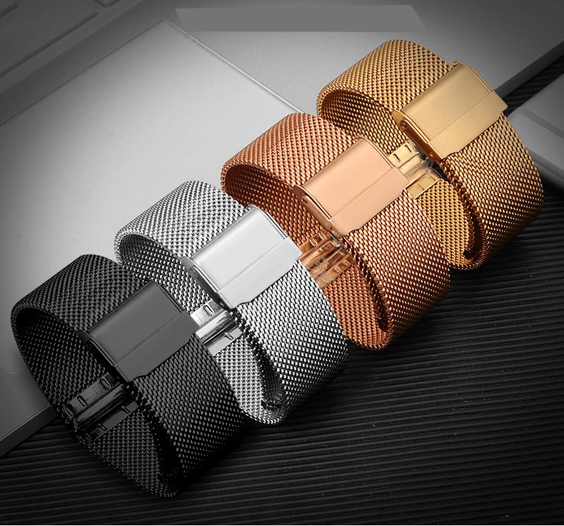 

12 mm 14mm 16mm 18mm 20mm 22mm 24mm Black Silver Gold Rose Gold ultra-thin Stainless Steel milan Mesh Strap Bracelets Watch Band