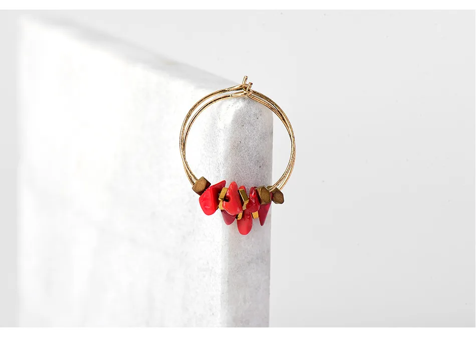 Женские трендовые круглые серьги-кольца с красным натуральным камнем, винтажные античные Золотые круглые серьги-кольца, ювелирные изделия