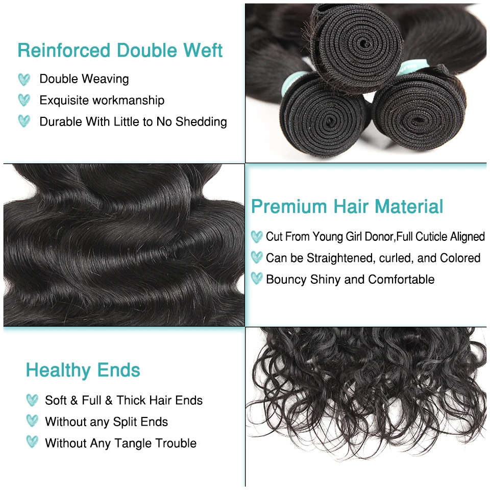 ALI GRACE Hair 4 Bundles Peruvian Body Wave 100% Human Hair Extention Remy Natural Color 10-28 inch