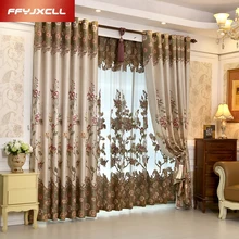 High Shading Cotton Linen Europe Luxury Embroidered Tulle For living Room Bedroom Blackout Curtain Window Treatment Drapes