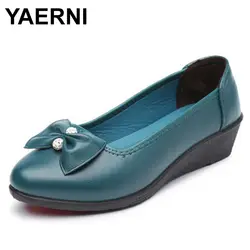 YAERNISpring осень новые женские Кожаные Рабочие shoesmothers fashionsoft отдыха singleshoes удобные Большие размеры женские shoesE1048