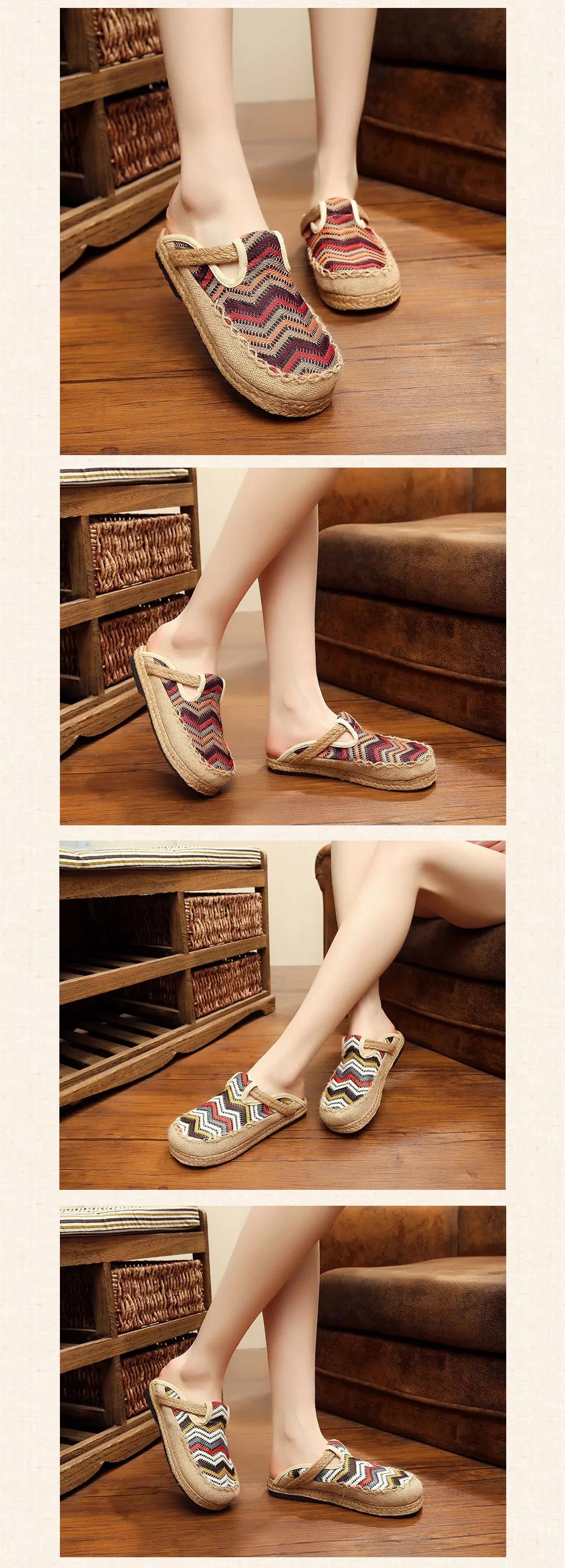 Veowalk Linen Thailand Bordir Datar Sandal wanita Musim Panas Deskripsi produk