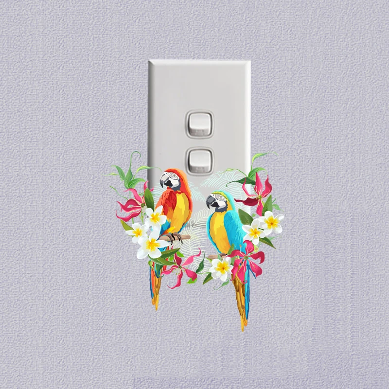 YOJA довольно цветные цветы попугай гостиная спальня настенный стикер для выключателя персонализированный Декор 10SS0131