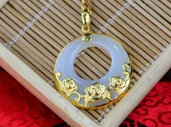 

3D gold inlay and Tianyu rose flower open pendantH50#
