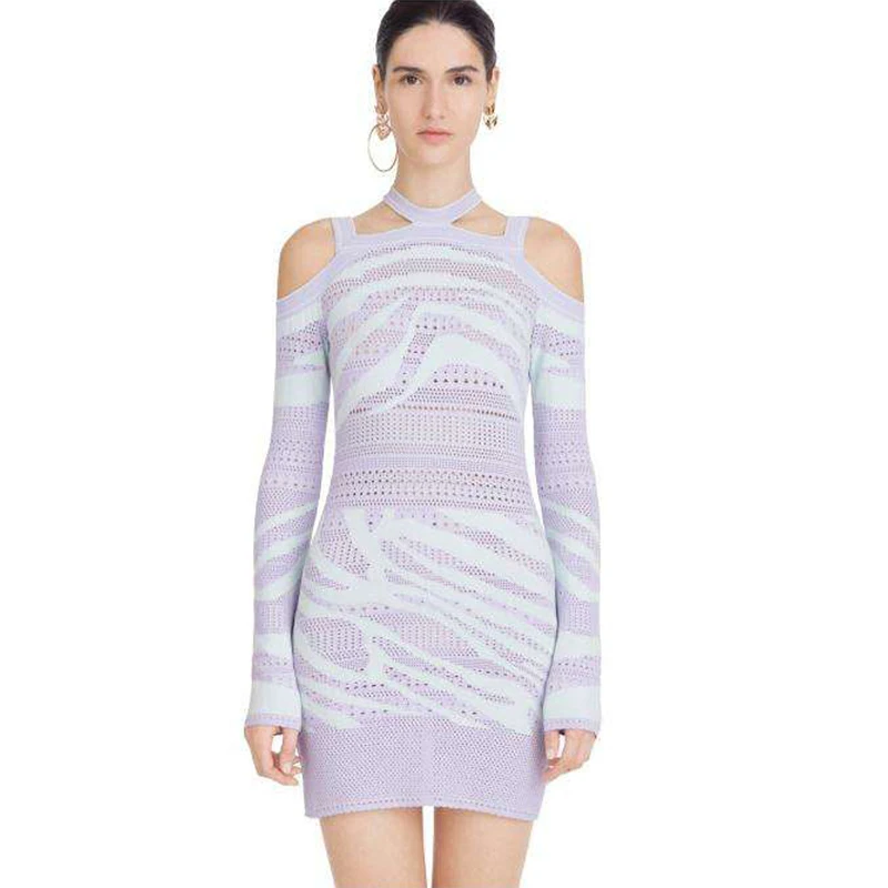 Elegant Pink Long Sleeve Bandage Dress High Quality Fashion Off