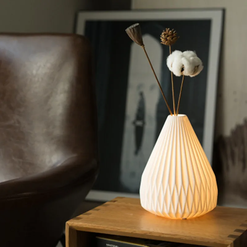 

Modern Romantic Wedding Deco Flower Vase Ceramic Led E14 Table Lamp for Living Room Bedroom Creative Nordic Night Light 1699
