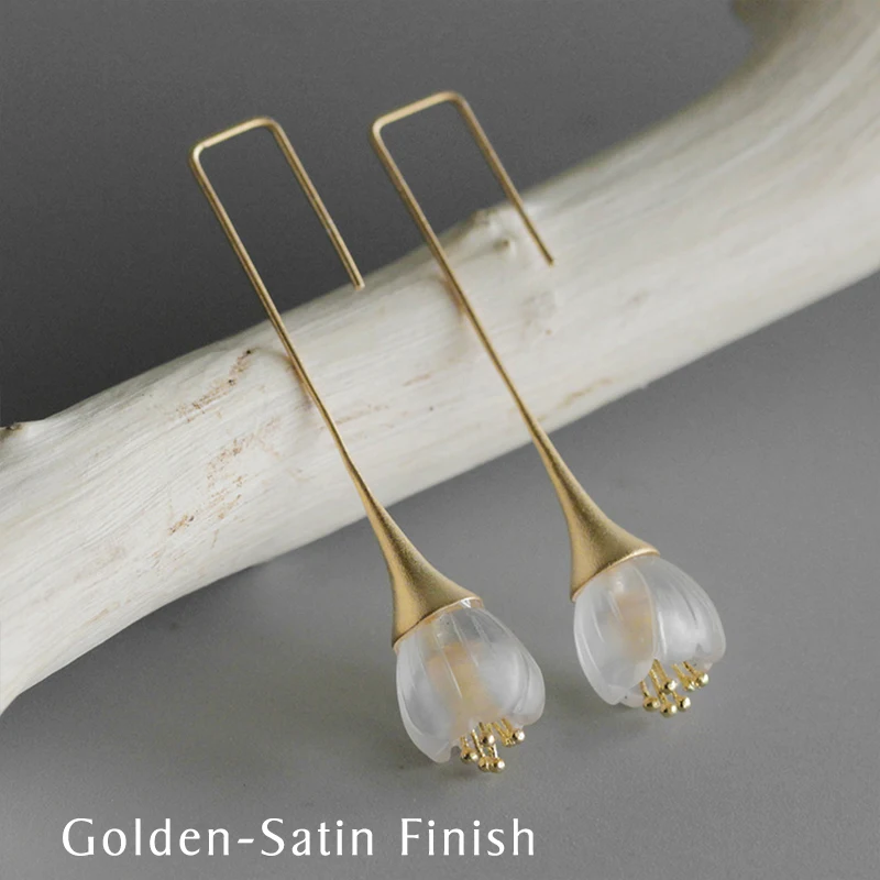 Lotus Fun Real 925 Sterling Silver Natural Crystal Handmade Designer Fine Jewelry Delicate Fresh Flower Drop Earrings for Women