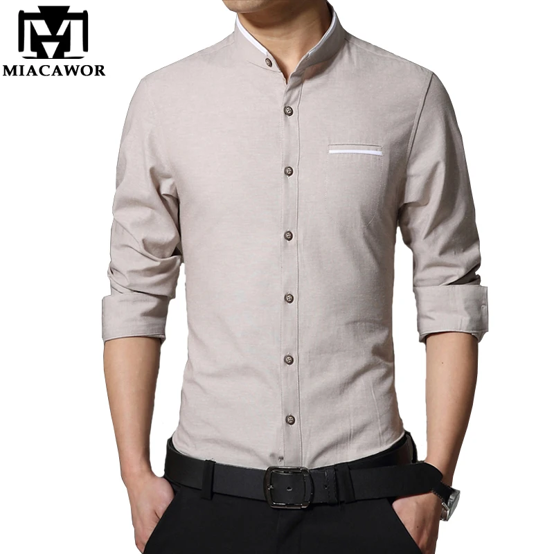 Plus Size 4XL 2018 New Men Casual Shirt Fashion Stand Collar Mens Dress
