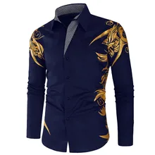  Spring Autumn Features Shirts Men Casual Gold Shirt New Arrival Long Sleeve Casual Slim Fit Male Shirts 