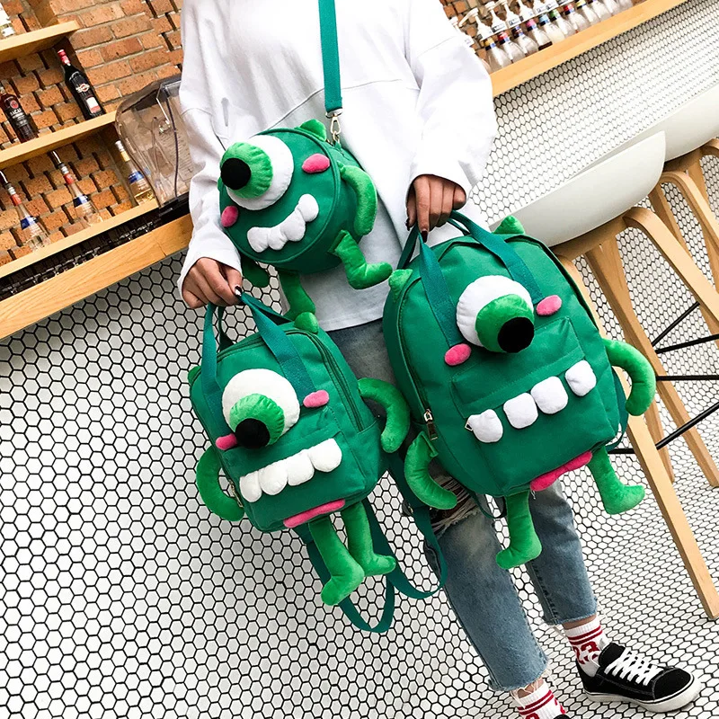 Kawaii детей/взрослых зеленый монстр мультфильм один глаз Монстры сумки на плечо для девочек Ulzzang школьный холст рюкзак