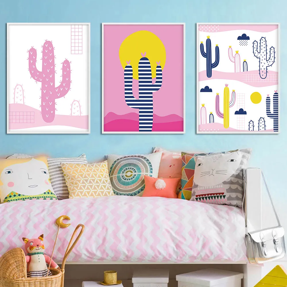 

Cartoon Cactus Canvas Painting for Baby Kids Bedroom Art Poster Wall Print Nordic Minimalist Style Picture Children Decoration