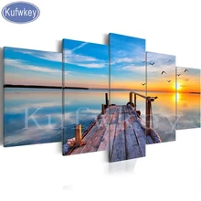 Фото на заказ полный квадратный дрель 5D алмазная живопись красивый пляж закат вышивка крестиком мозаика вышивка свадебное украшение