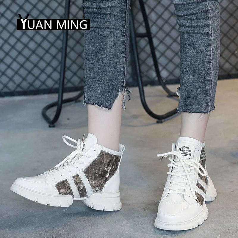 

YUANMING Women Sneakers Spring Autumn Women Casual Shoes Platform Sneakers Ladies Flats High Top Female Boots Wedges Shoes
