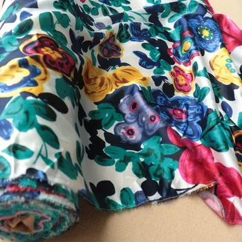 

16mumi Silk stretch printing plain satin fabric cheongsam clothing garment fabric BH2010 0.5m