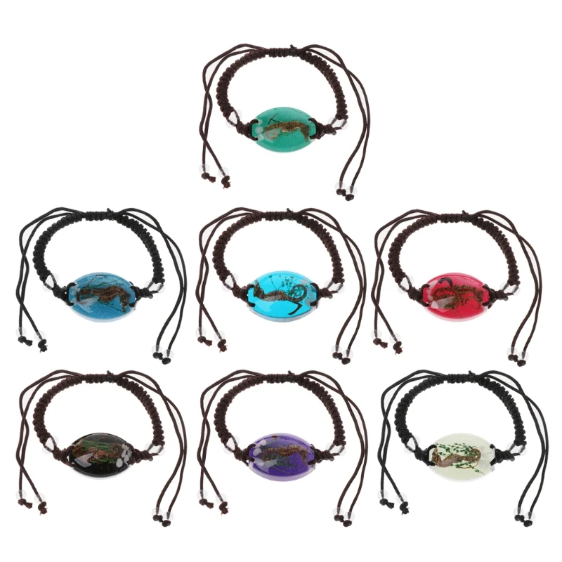 

Natural Glow-in-the-Dark Real Sea Horse Braided Black Cord Adjustable Exquisite Bracelet