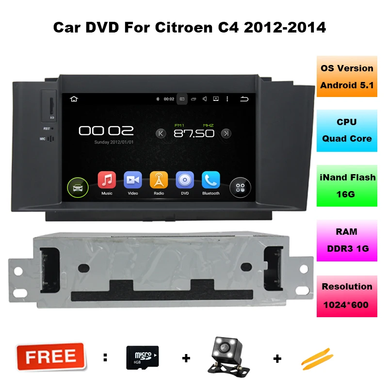 الروبوت 5.1 gps نافي راديو عجلة القيادة-can bus بلوتوث tv 3 جرام wifi راديو rds hd car dvd لاعب لسيتروين c4 2012-2014