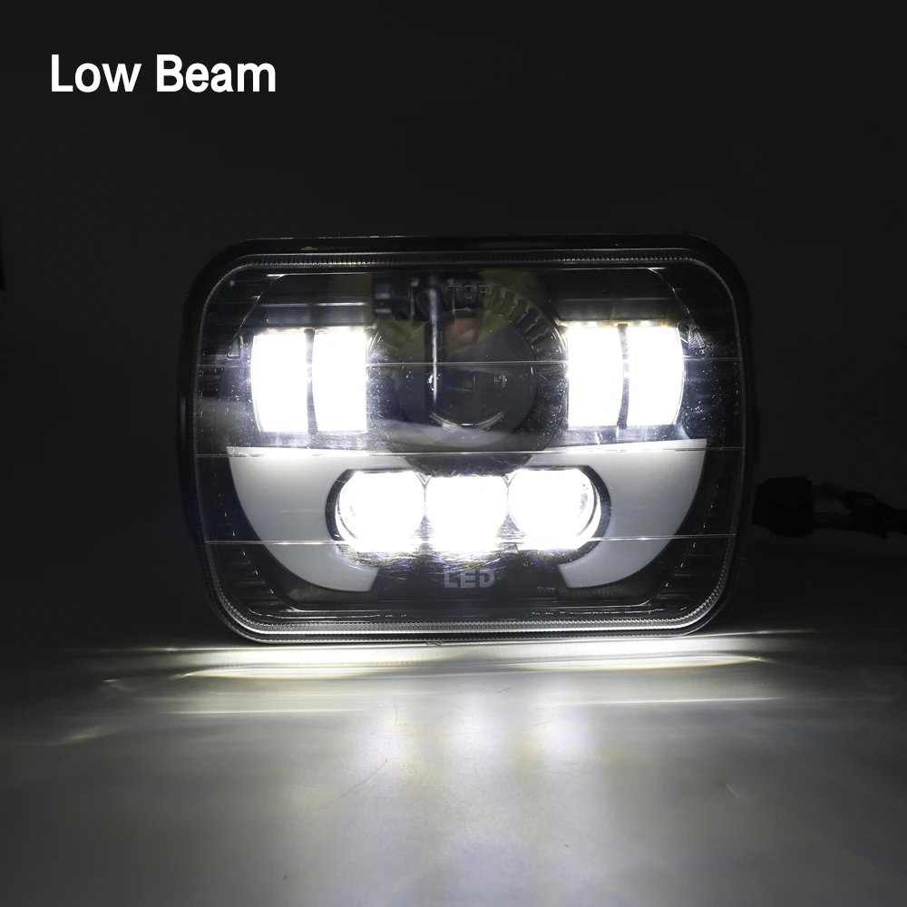 2pcs 5x7 7x6 Inch Angel Eyes DRL H4 LED Square Headlight For Jeep Wrangler YJ Cherokee XJ Led Rectangle Headlamp Hi  Lo Beam (23)