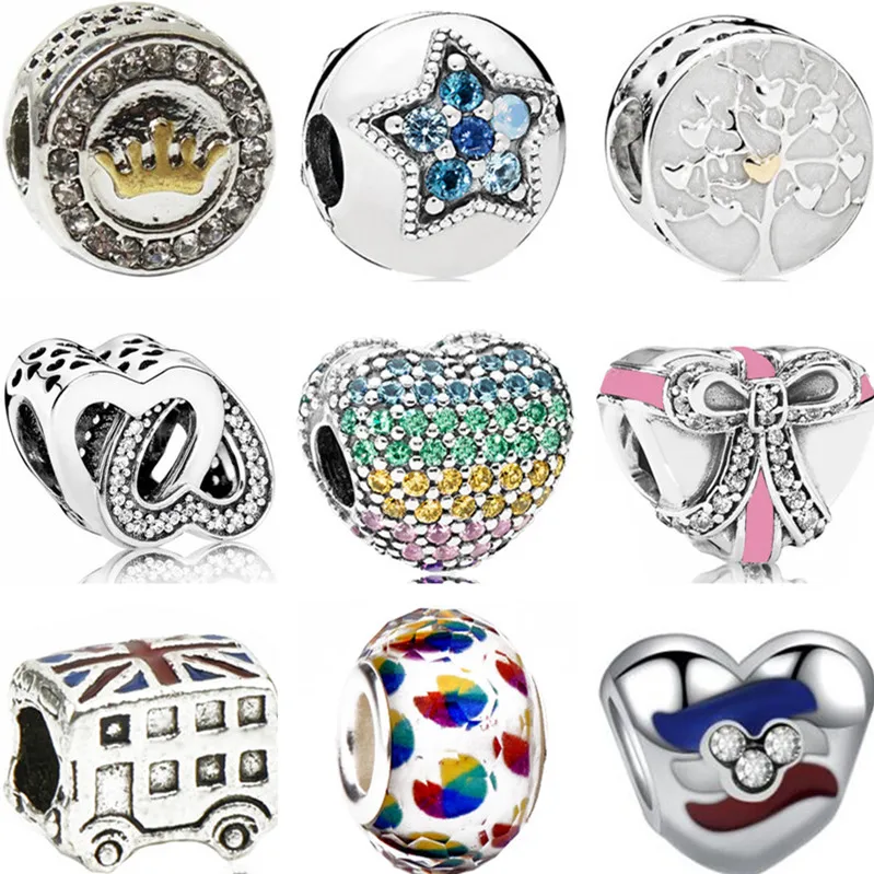 

Maxin Colorful Crystal Cat Crown Mickey Mouse Love Heart Charms Beads Fit Pandora Bracelets for Women DIY Jewelry Holiday Gifts