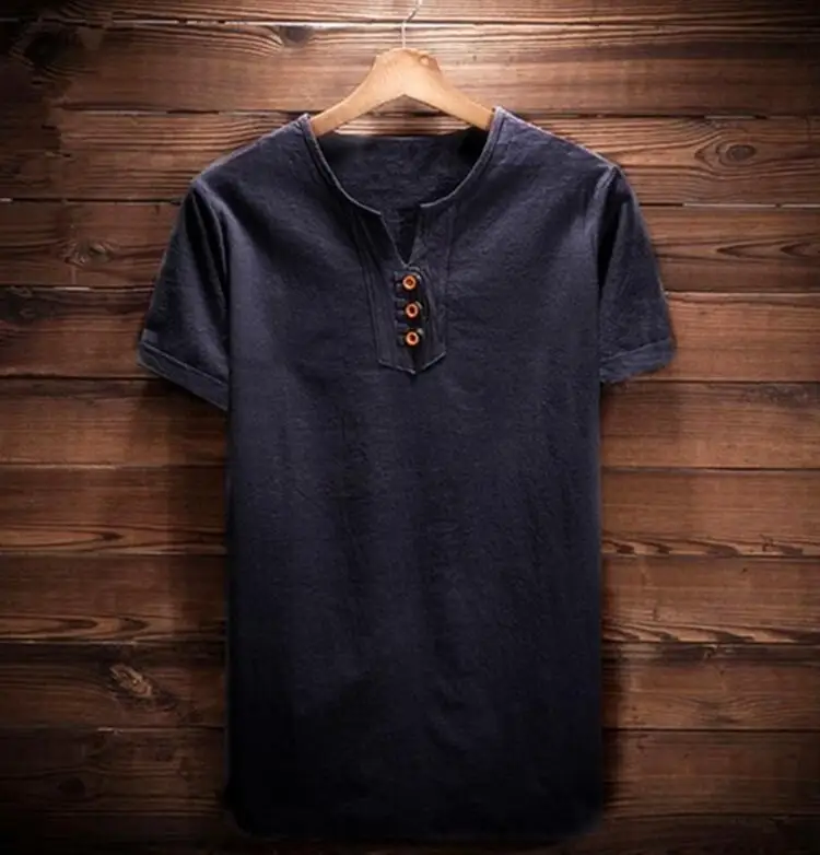 Горячая Распродажа летняя винтажная брендовая мужская рубашка большого размера мужская хлопковая льняная рубашка с v-образным вырезом и коротким рукавом размера плюс M-6XL одежды 7XL - Цвет: Темно-серый