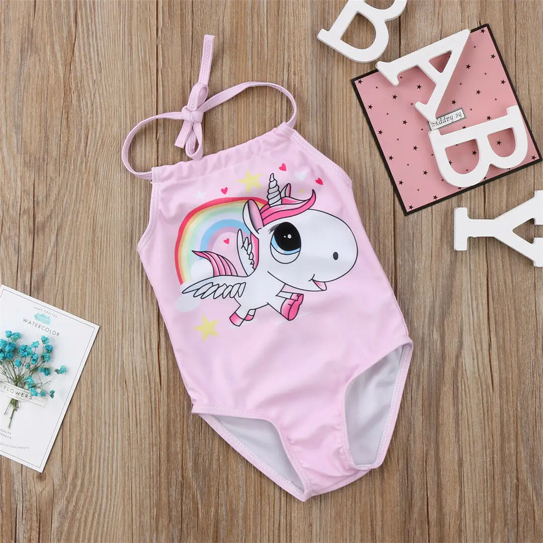 Купальник-бикини с единорогом для новорожденных, купальный костюм, пляжная одежда для маленьких девочек, летняя одежда без рукавов для детей 0-24 лет