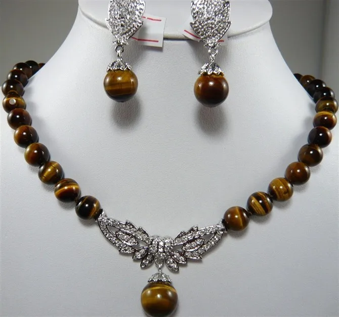 

ddh00145 Charming 10mm tiger eye crystal necklace pendant earring