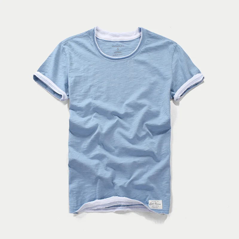 

100%Cotton Men's White Short Sleeve T Shirt Casual Solid Color Tops Y207