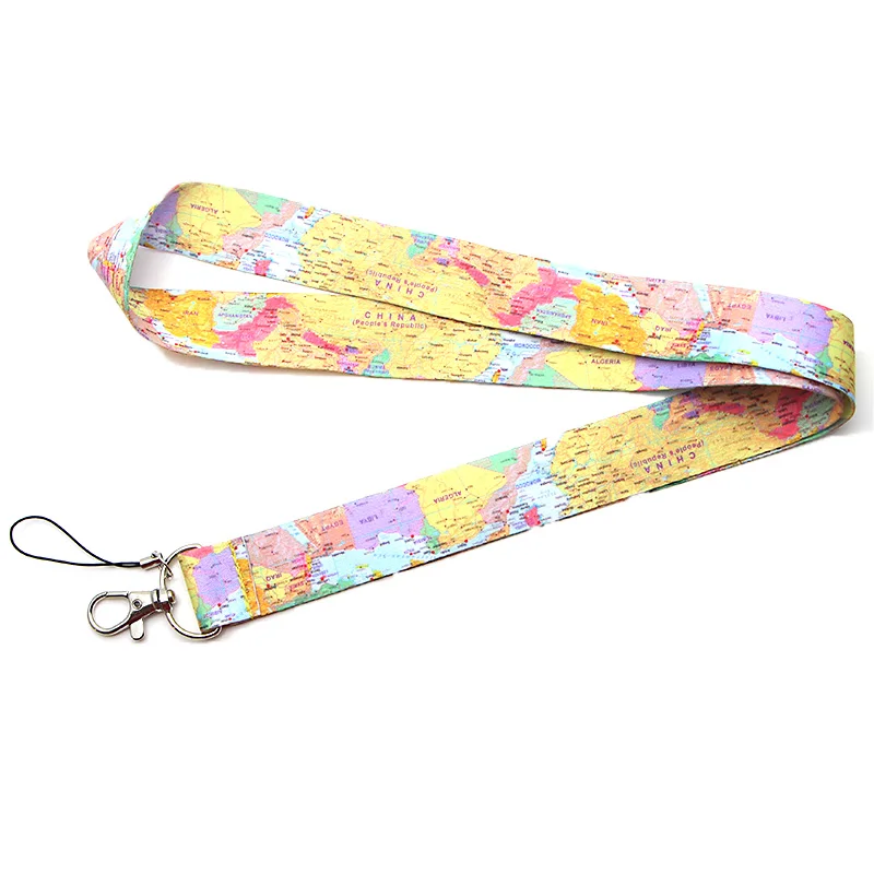 

DMLSKY World Map Funny Lanyard Keychain for keys Badge ID Mobile Phone Key rings Women Neck Straps Accessories M3543