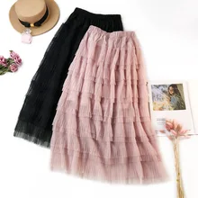 Многослойная Пышная юбка осень/зима Женская юбка ethos Мягкая Белая марлевая качественная юбка длинные плиссированные юбки с высокой талией