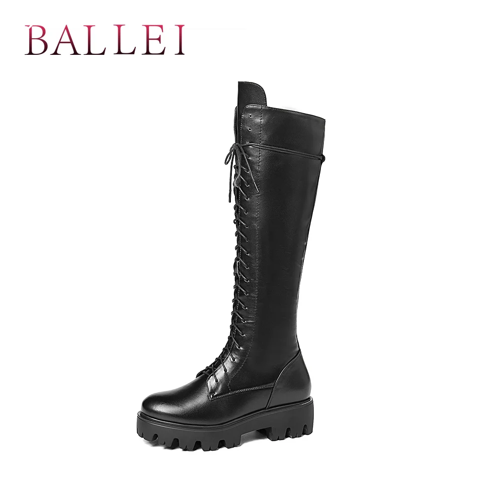 Bottes À Luxe Véritable Bout Rond Doux forme Over Ballei D'hiver Chaussures H58 En Plate genou the Femme Black De Qualité Cuir Lacets Haute Chaudes x0Ox5vwqZn