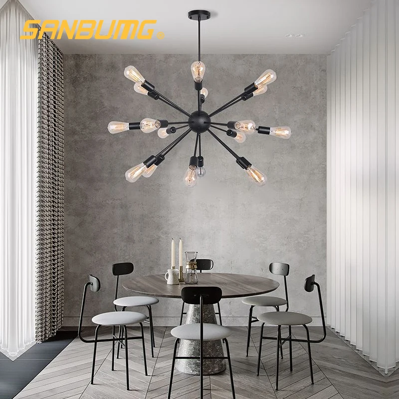 SANBUGM Modern Industrial Iron Satellite Light Lighting Sputnik Chandelier Medieval Retro Loft Luminaire Chandelier Lighting