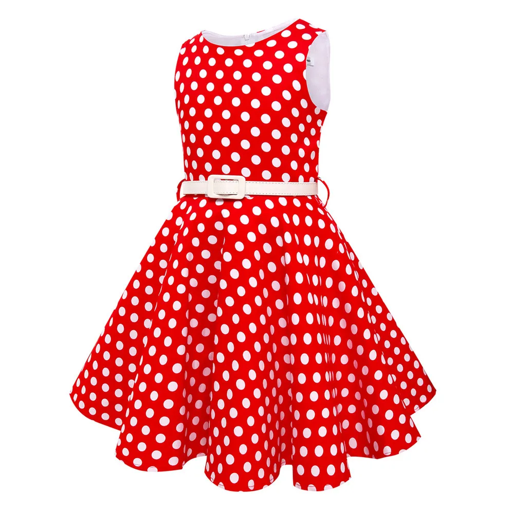 Летнее платье в горошек для девочек; одежда для детей; хлопковое платье принцессы без рукавов; винтажные вечерние платья для девочек Audrey 1950s