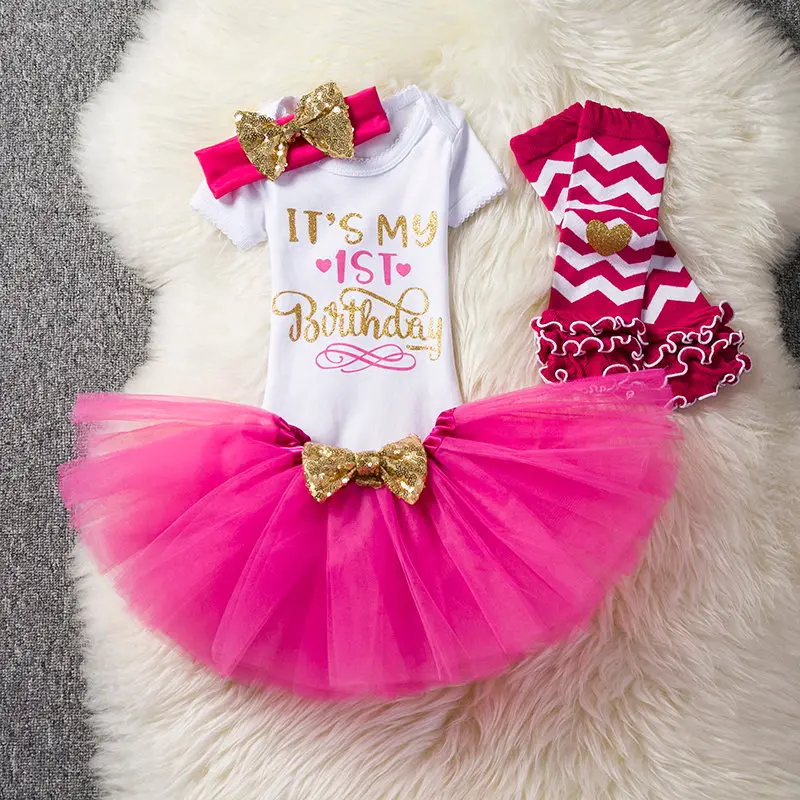 Одежда для малышей для девочек 1st 2nd на день рождения Комплекты Одежда для вечеринки комплект-пачка Smash костюм для новорожденных Крестильные костюмы 6 м - Цвет: Rose 12m
