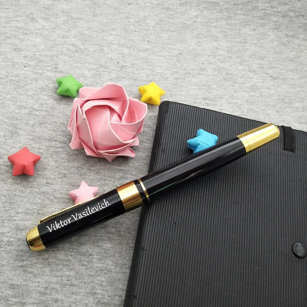

1PC Black Fountain Pen+1PC Gift box you can custom engrave any logo text on the pen body or pen cap free logo designed