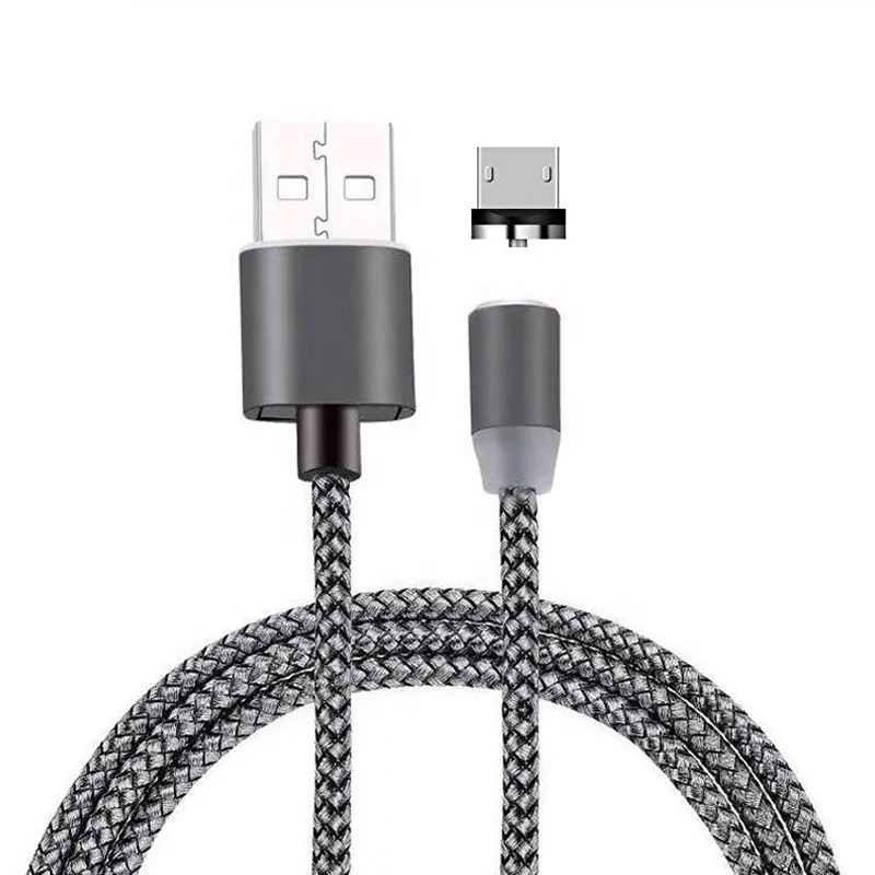 Магнитный светодиодный кабель с оплеткой типа C micro usb Магнитный micro usb кабель для зарядки iphone X 7 8 6 Xs для samsung s9 шнур - Цвет: Темно-серый