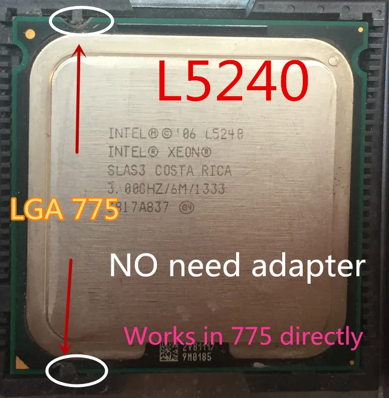 

INTEL L5240 l5240 3.0GHz/6M/1333MhzCPU equal to LGA775 Core 2 Dual E8600 8500 8400 CPU,works on LGA775 mainboard no need adapter