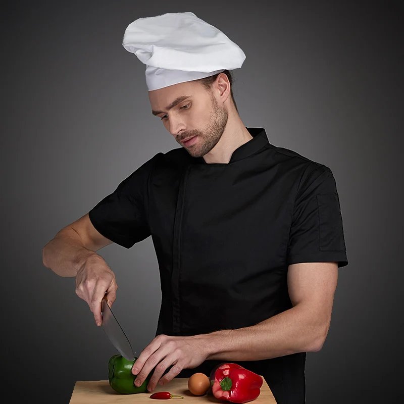 Fantasia de chef de verão, jaqueta branca de chef, camisa para restaurante, uniforme, barbearia, roupas de trabalho