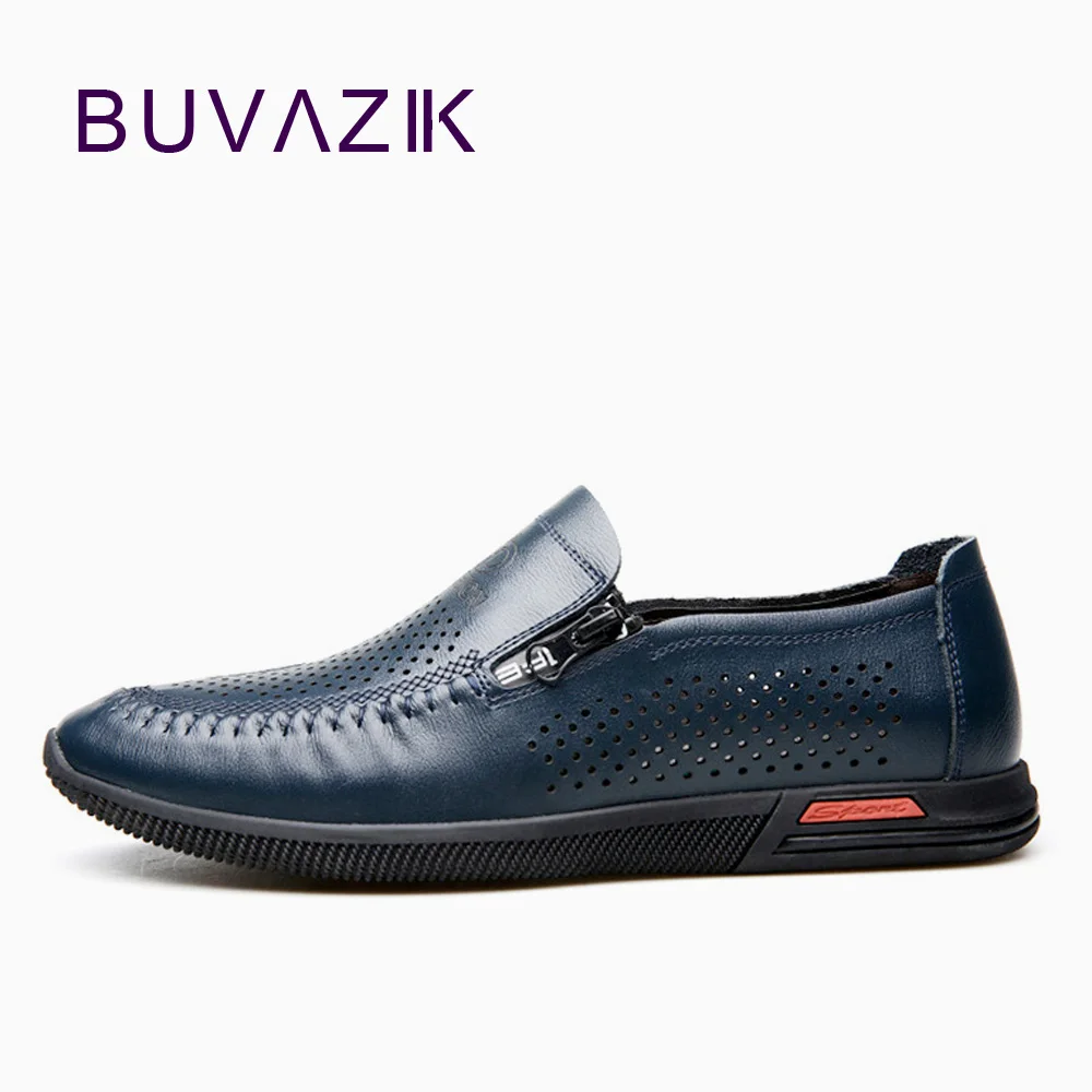 BUVAZIK summer men leather shoes for 2018 fashion breathable soft loafers zip design hot sell moccasins slip-on hollow shoes men