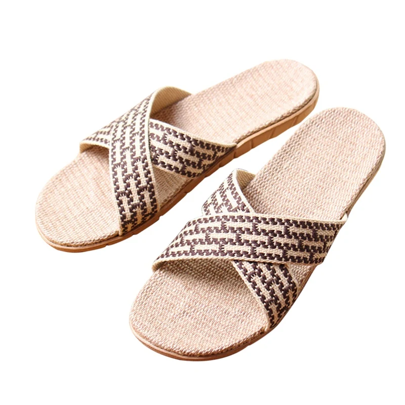 

New Men Flax Flip Flop Canvas Linen Non-Slip Designer Summer Fashion Flat Sandals Home Slippers Man Fashion Slides Straw Shoe