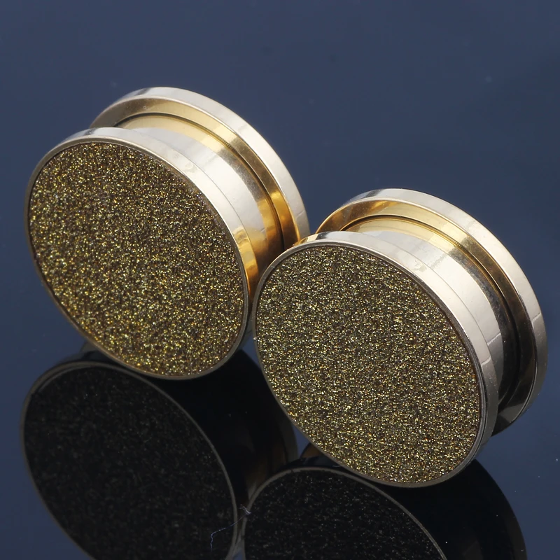 Flesh Tunnel Plug Glitter Glitzer Fake Plug Tunnel Piercing Silver Gold 4-20mm body jewelry Earring Ear screw expander