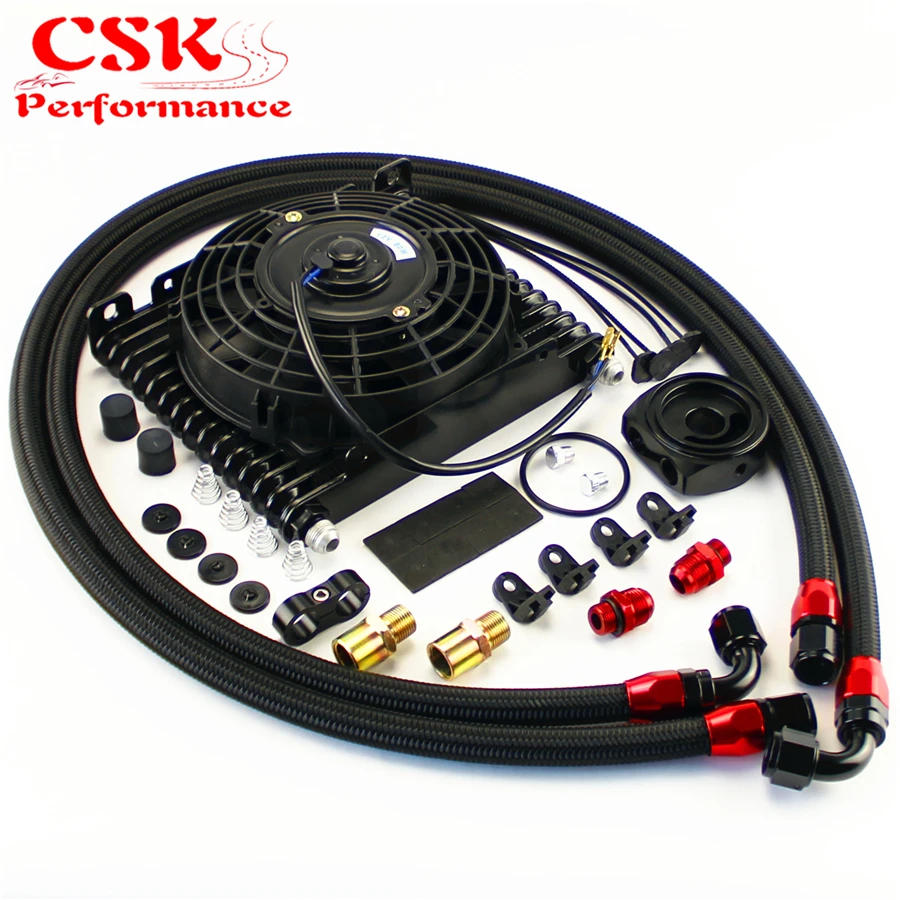 

Universal 15 Row AN10 32mm Oil Cooler Kit +7" Electric Fan For track / race car Black