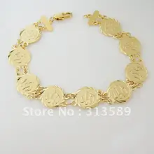 Минимальный заказ 10$/можно смешать дизайн/Новое 7,"-желтое золото GP накладка заполняющая латунная подвеска с мусульманской религиозной надписью резной браслет/отличный подарок/